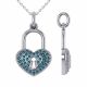 0.38 Carat Blue Diamond Heart Pendant Necklace Chain 14K Gold