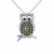 0.35 Carat Green Diamond Owl Pendant Necklace Chain 14K Gold