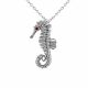 0.01 Carat Red Diamond Seahorse Pendant Necklace Chain 14K Gold