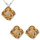 Cushion CZ Citrine Birthstone Pendant Earring Set 14K Gold