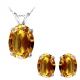 Oval CZ Citrine Birthstone Pendant Earring Set 14K Gold