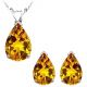 Pear CZ Citrine Birthstone Pendant Earring Set 14K White Yellow Gold