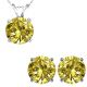 Round CZ Citrine Gem Birthstone Pendant Earring Set 14K Gold