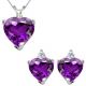 Amethyst Heart Birth Gem Stone Set Pendant Earring 14K Gold Diamond