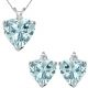 Aquamarine Heart Gem Stone Set Pendant Earring 14K Gold Diamond