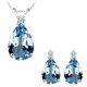 Aquamarine Pear Gem Stone Set Pendant Earring 14K White Yellow Gold Diamond