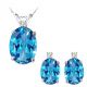 Blue Topaz Oval Gem Stone Set Pendant Earring 14K Gold Diamond