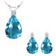 Blue Topaz Pear Gem Stone Set Pendant Earring 14K White Yellow Gold Diamond