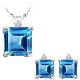 Blue Topaz Princess Gem Stone Set Pendant Earring 14K White Yellow Gold Diamond