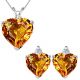 Citrine Heart Birth Gem Stone Set Pendant Earring 14K Gold Diamond