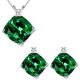 Emerald Cushion Birth GemStone Set Pendant Earring 14K Gold With G-H Diamond