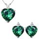 Emerald Heart Birth Gem Stone Set Pendant Earring 14K Gold Diamond