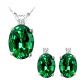 Emerald Oval Birth Gem Stone Set Pendant Earring 14K Gold Diamond