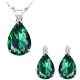 Emerald Pear Birth Gem Stone Set Pendant Earring 14K White Yellow Gold Diamond