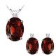 Garnet Oval Birth Gem Stone Set Pendant Earring 14K Gold Diamond