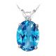 Diamond Oval CZ Blue Topaz Gemstone Pendant  14K Gold