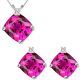 Pink Topaz Cushion Gem Stone Set Pendant Earring 14K Gold With G-H Diamond