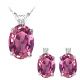 Pink Topaz Oval Gem Stone Set Pendant Earring 14K Gold Diamond