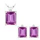 Pink Topaz Emerald Gem Stone Set Pendant Earring  Diamond 14K Gold