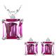 Pink Topaz Princess Gem Stone Set Pendant Earring 14K White Yellow Gold Diamond