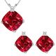 Ruby Cushion Birth Gem Stone Set Pendant Earring 14K Gold With G-H Diamond