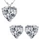 CZ Heart Cubic Zirconia Gemstone Pendant Earring Set 14K Gold