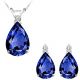 Sapphire Pear Birth Gem Stone Set Pendant Earring 14K White Yellow Gold Diamond