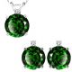 Emerald Round Birth Gem Stone Set Pendant Earring 14K Gold Diamond