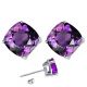 Cushion CZ Amethyst Birthstone Gemstone Stud Earrings 14K White Yellow Gold