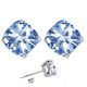 Cushion CZ Aquamarine Birthstone Gemstone Stud Earring 14K White Yellow Gold