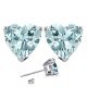 Heart CZ Aquamarine Birthstone Gemstone Stud Earrings 14K Gold