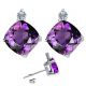 Diamond Cushion CZ Amethyst Gemstone Earrings 14K White Yellow Gold