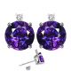 Round Diamond CZ Amethyst Gemstone Earrings 14K Gold