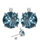 Round Diamond CZ Aquamarine Gemstone Earrings 14K Gold