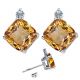 Diamond Cushion CZ Citrine Gemstone Earring 14KWhite Yellow Gold