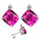 Diamond Cushion CZ Pink Topaz Gemstone Earring 14K White Yellow Gold