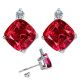 Diamond Cushion CZ Ruby Gemstone Earrings 14K White Yellow Gold