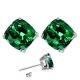 Cushion CZ Emerald Birthstone Gemstone Stud Earrings 14K White Yellow Gold