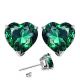 Heart CZ Emerald Birthstone Gemstone Stud Earrings 14K Gold