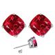 Cushion CZ Ruby Birthstone Gemstone Stud Earrings 14K White Yellow Gold