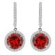 Garnet Birthstone Hoop Huggies Halo Solitaire Round Dangling Earrings