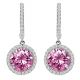 Pink Topaz Birthstone Hoop Huggies Halo Solitaire Round Dangling Earrings