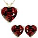 CZ Heart CZ Garnet Birthstone Gemstone Pendant Earring Set 14K Gold