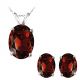 Oval CZ Garnet Birthstone Gemstone Pendant Earring Set 14K Gold