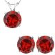 Round CZ Garnet Birthstone Gemstone Pendant Earring Set 14KGold