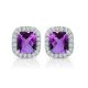 Amethyst Birthstone Gem Stud Halo Solitaire Cushion Earrings