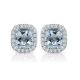 Aquamarine Birthstone Gem Stud Halo Solitaire Cushion Earrings