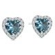 Aquamarine Gem Stone Halo Screw Back Heart Earring 14k Gold