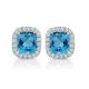 Blue Topaz Birthstone Gem Stud Halo Solitaire Cushion Earrings