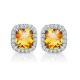 Citrine Birthstone Gem Stud Halo Solitaire Cushion Earrings